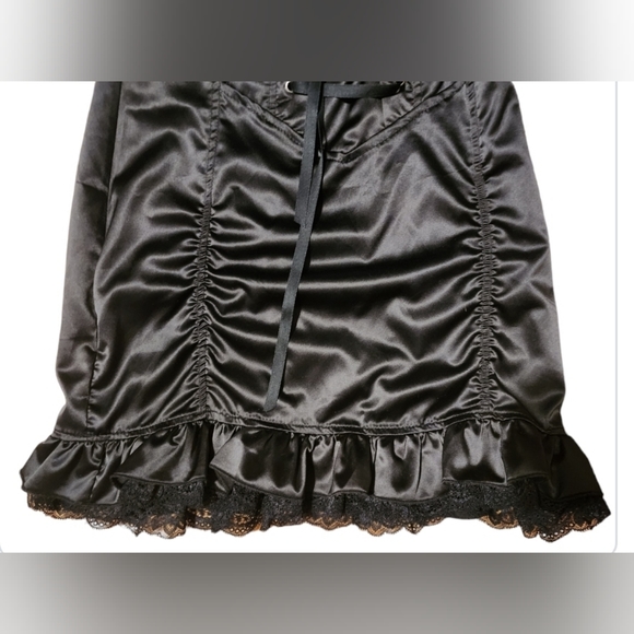 Mini Skirt Gothic High Waist Criss Cross Lace Up Ruffle Trim Short Pencil Skirt - Picture 3 of 4